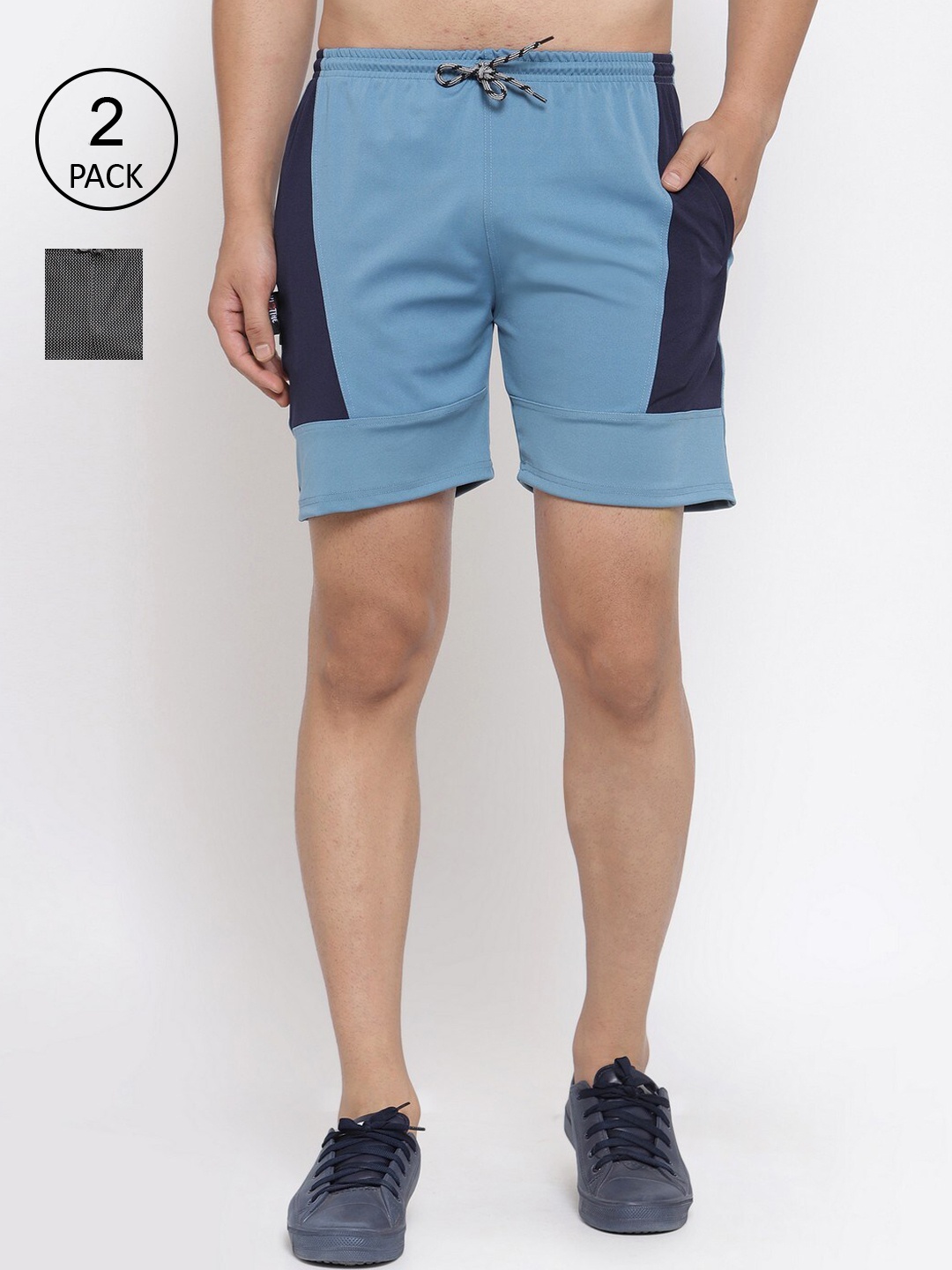 

KLOTTHE Men Pack Of 2 Multicoloured Colourblocked Sports Shorts, Multi