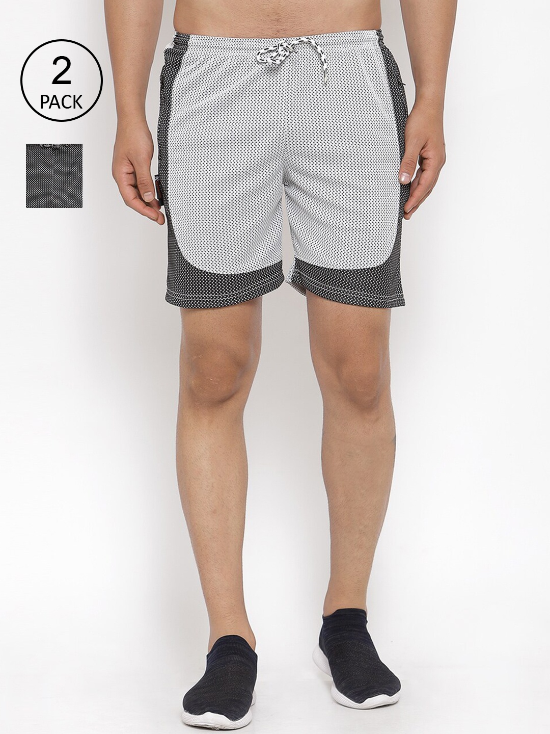 

KLOTTHE Men Pack Of 2 Colourblocked Sports Shorts, White