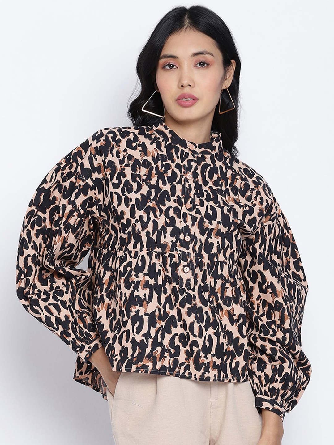 

Oxolloxo Black Animal Printed Regular Top