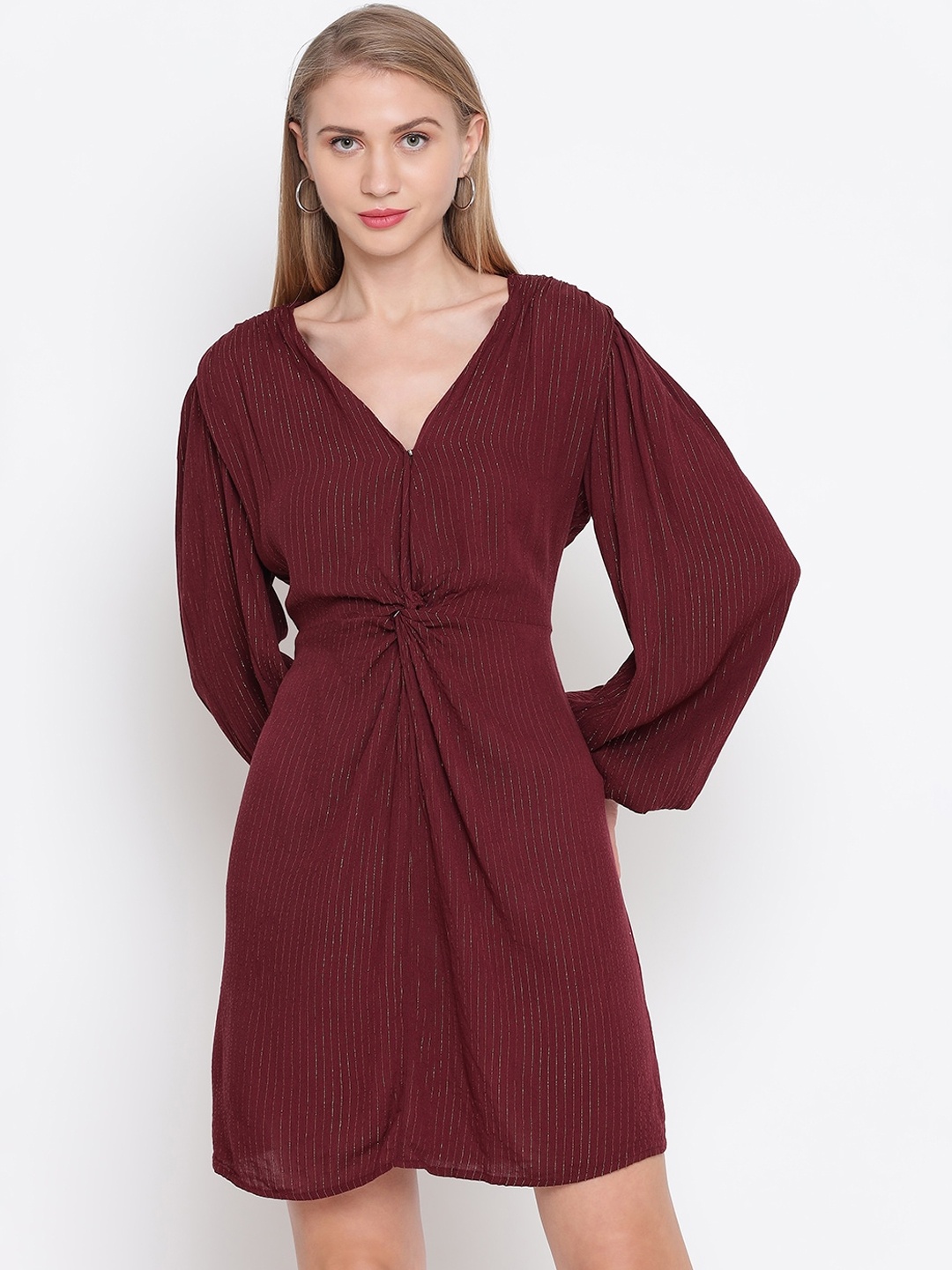 

Oxolloxo Maroon Crepe A-Line Dress
