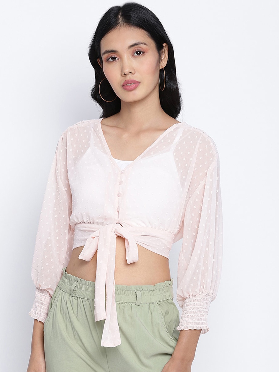 

Oxolloxo Peach-Coloured Regular Crop Top