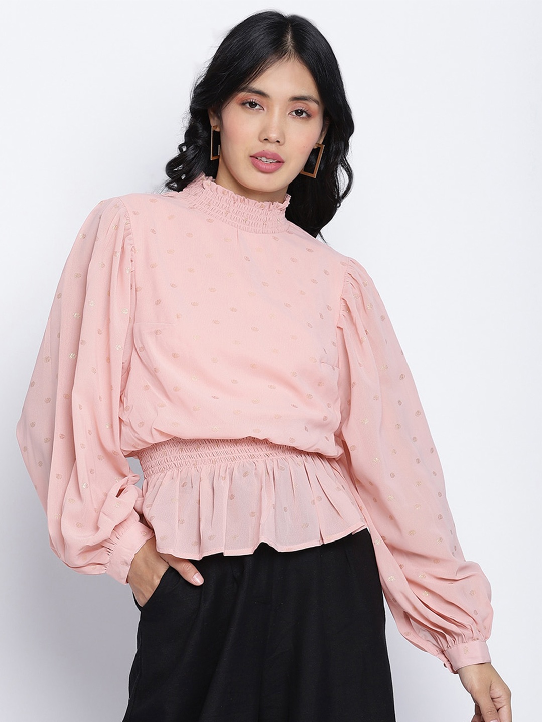 

Oxolloxo Peach-Coloured Embellished Cinched Waist Top