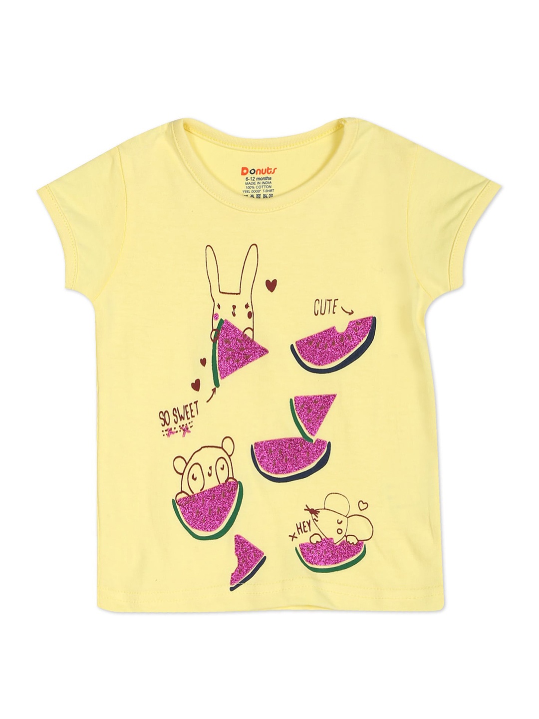 

Donuts Girls Yellow Purple Printed Cotton Pure Cotton T-shirt