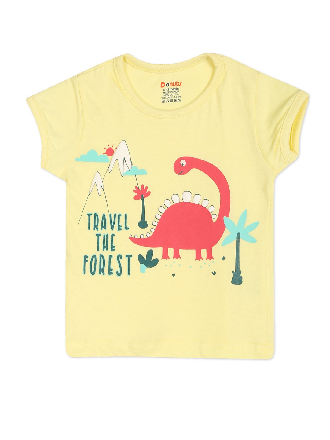 

Donuts Girls Yellow Red Printed Cotton Pure Cotton T-shirt
