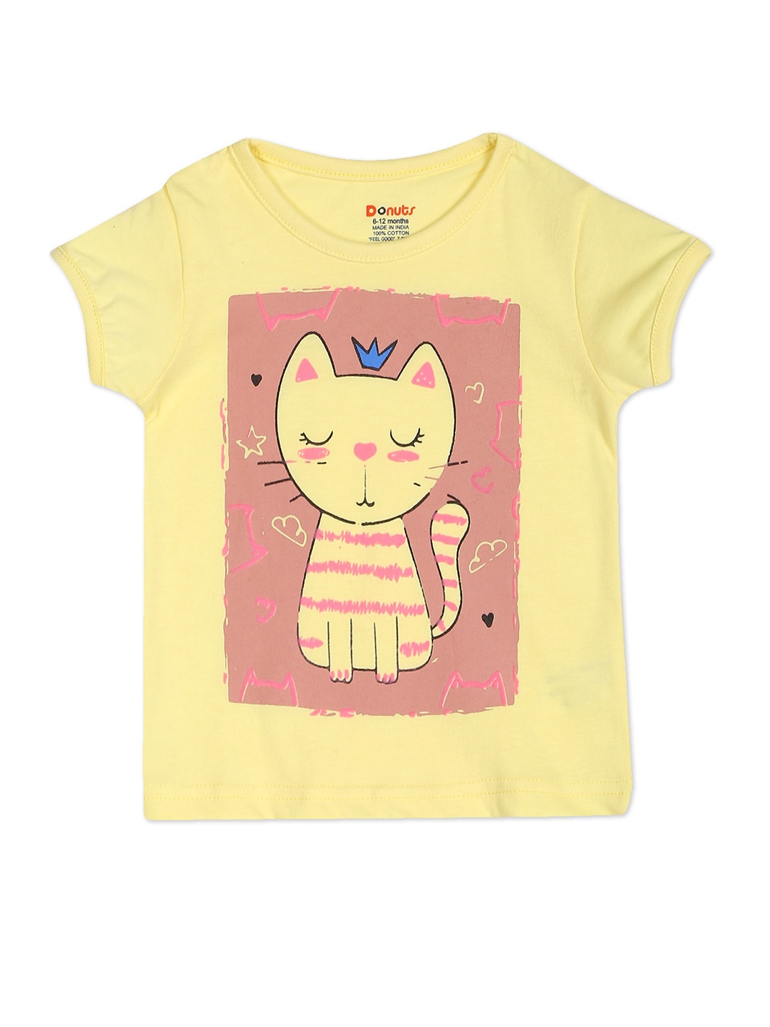 

Donuts Girls Yellow Typography Printed T-shirt