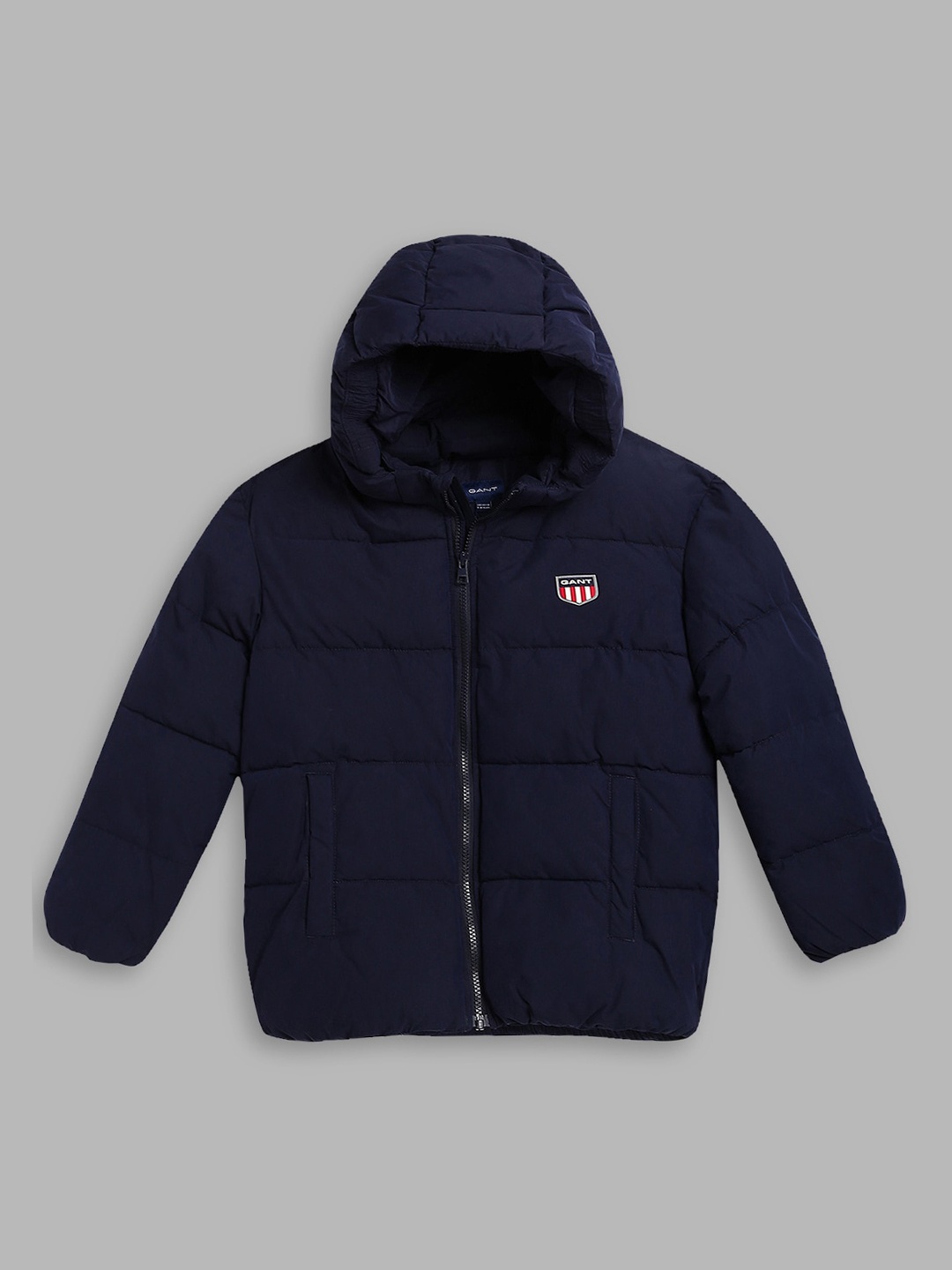 

GANT Boys Navy Blue Crop Quilted Jacket with Embroidered