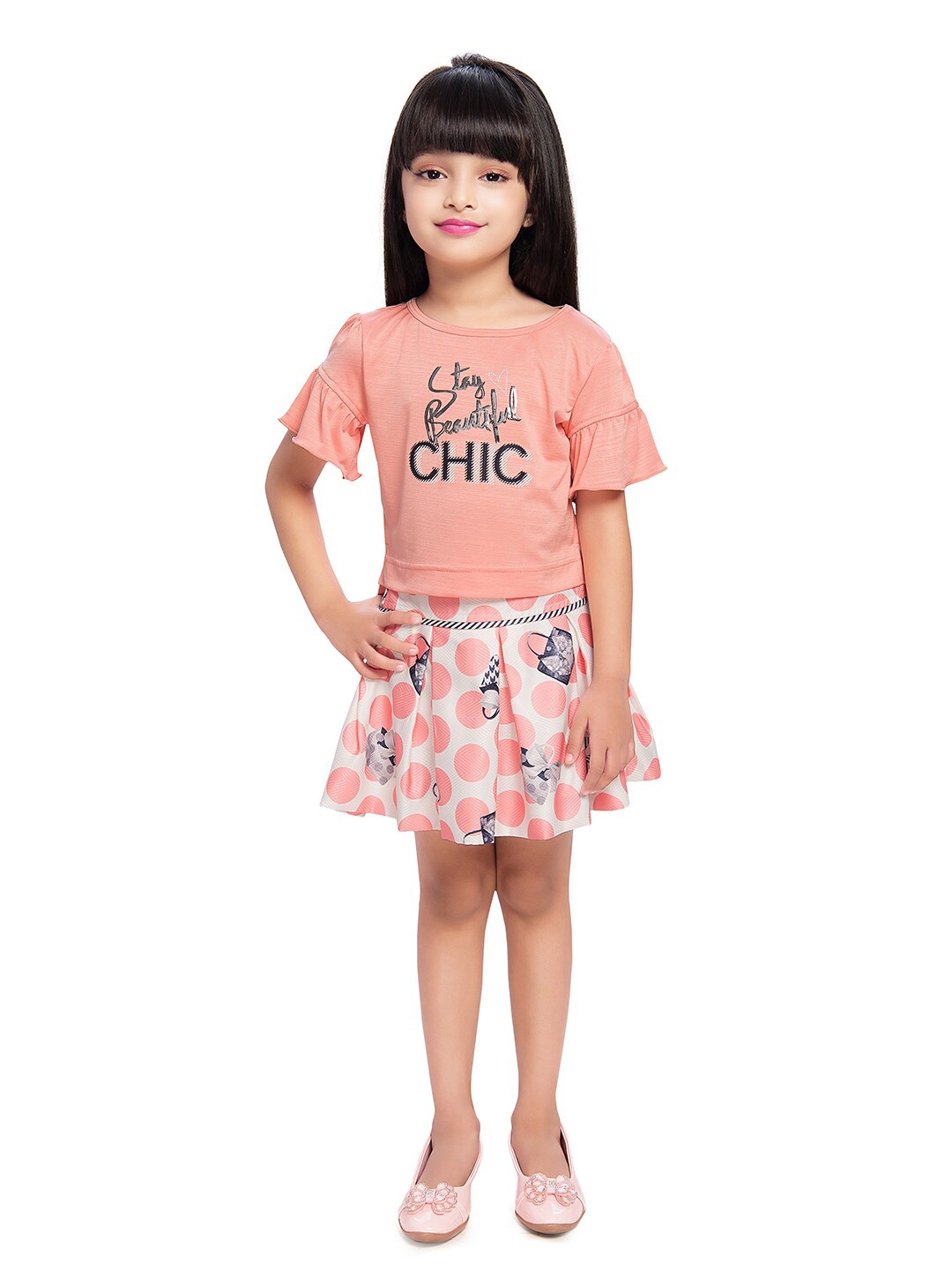 

Tiny Baby Girls Printed Top with Skirt, Pink