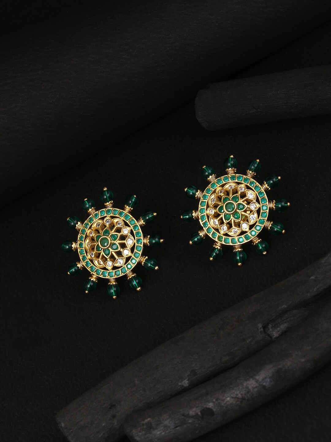 

Adwitiya Collection Gold-Toned & Green Contemporary Studs Earrings