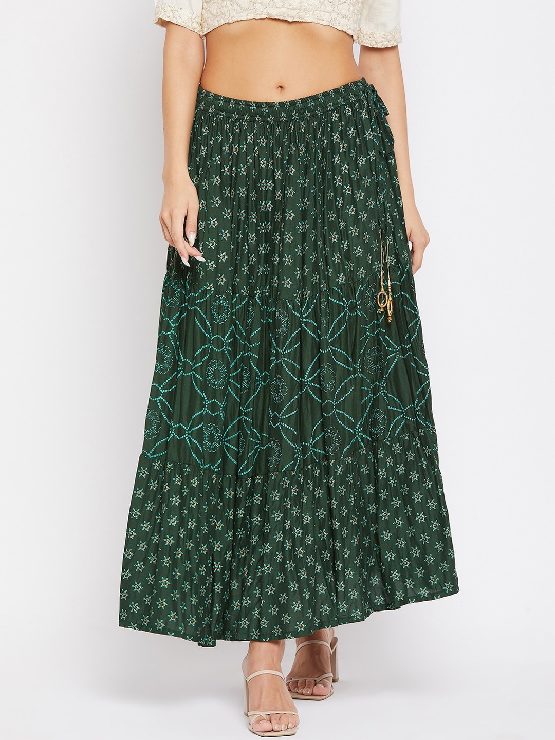 

Clora Creation Women Green & Gold-Coloured Printed Flared Maxi Skirt