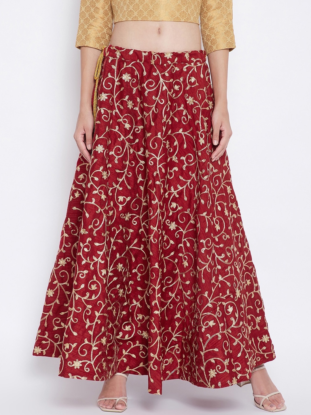 

Clora Creation Women Maroon & Gold-Colored Embroidered Maxi Skirt
