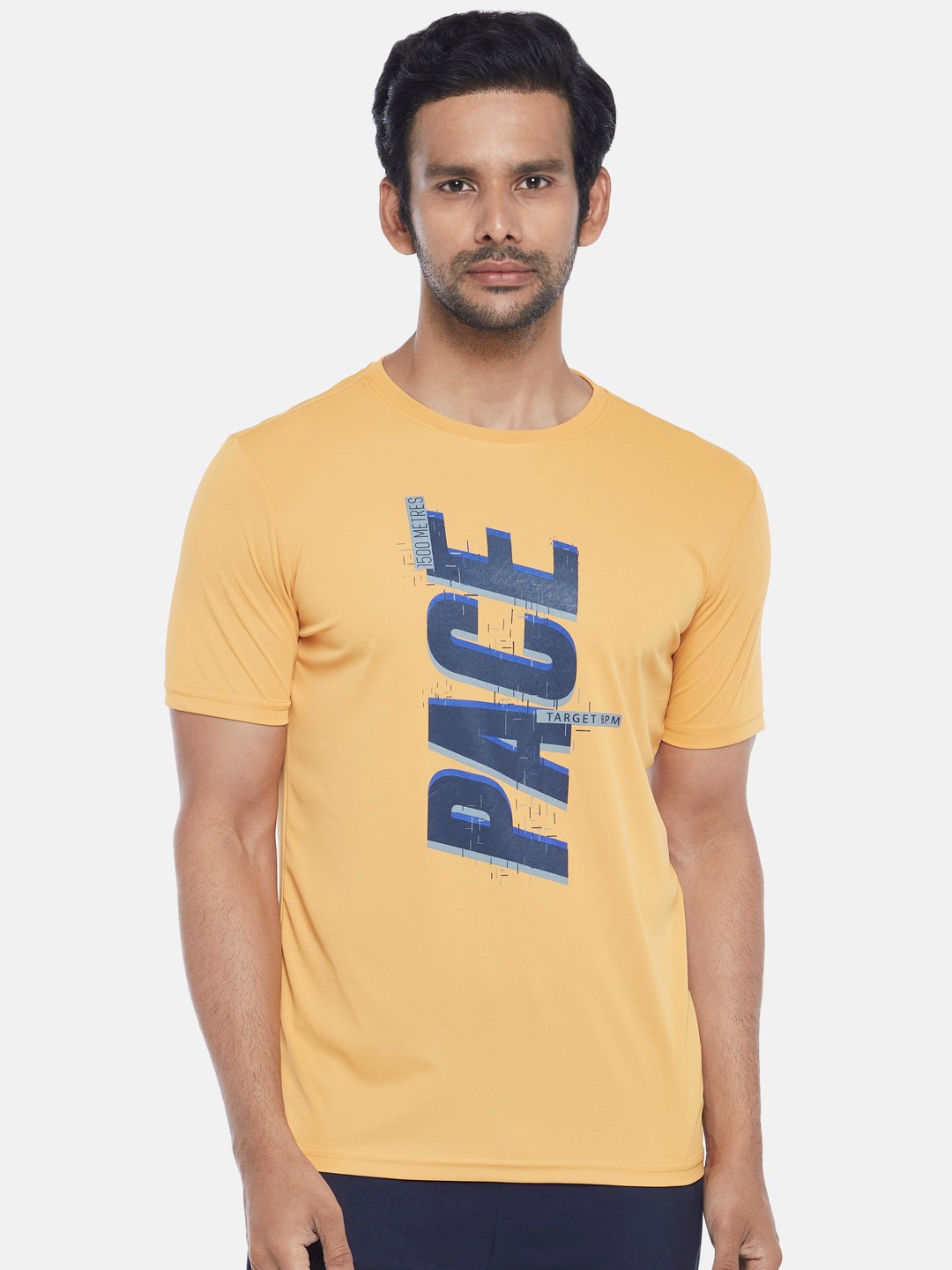 

Ajile by Pantaloons Men Mustard Yellow & Blue Typography Printed Slim Fit T-shirt