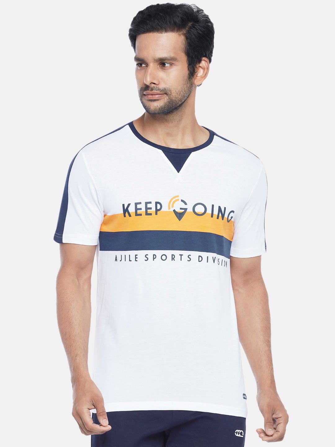 Ajile by Pantaloons Men White & Blue Typography Printed Slim Fit T-shirt