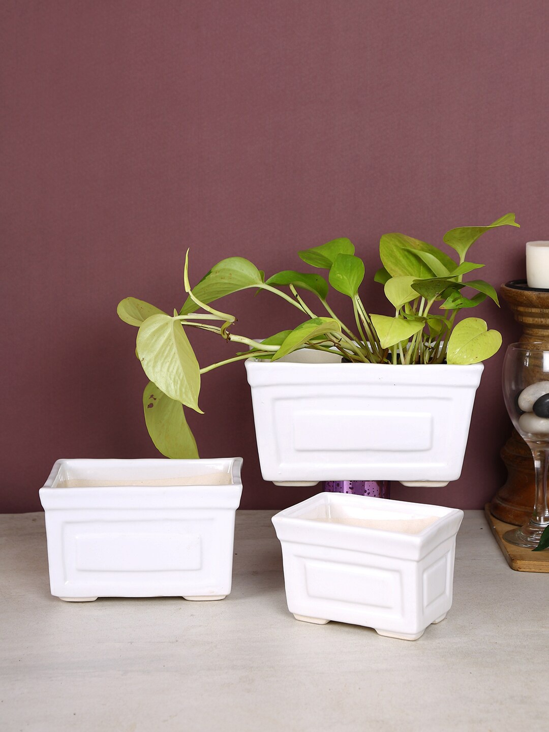 

Aapno Rajasthan Sets of 3 White Square Shaped Pots