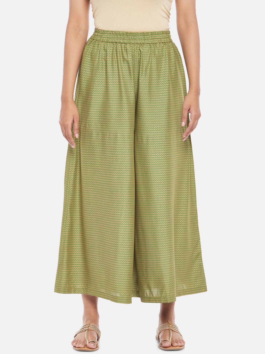 

RANGMANCH BY PANTALOONS Women Green & Beige Printed Ethnic Palazzos