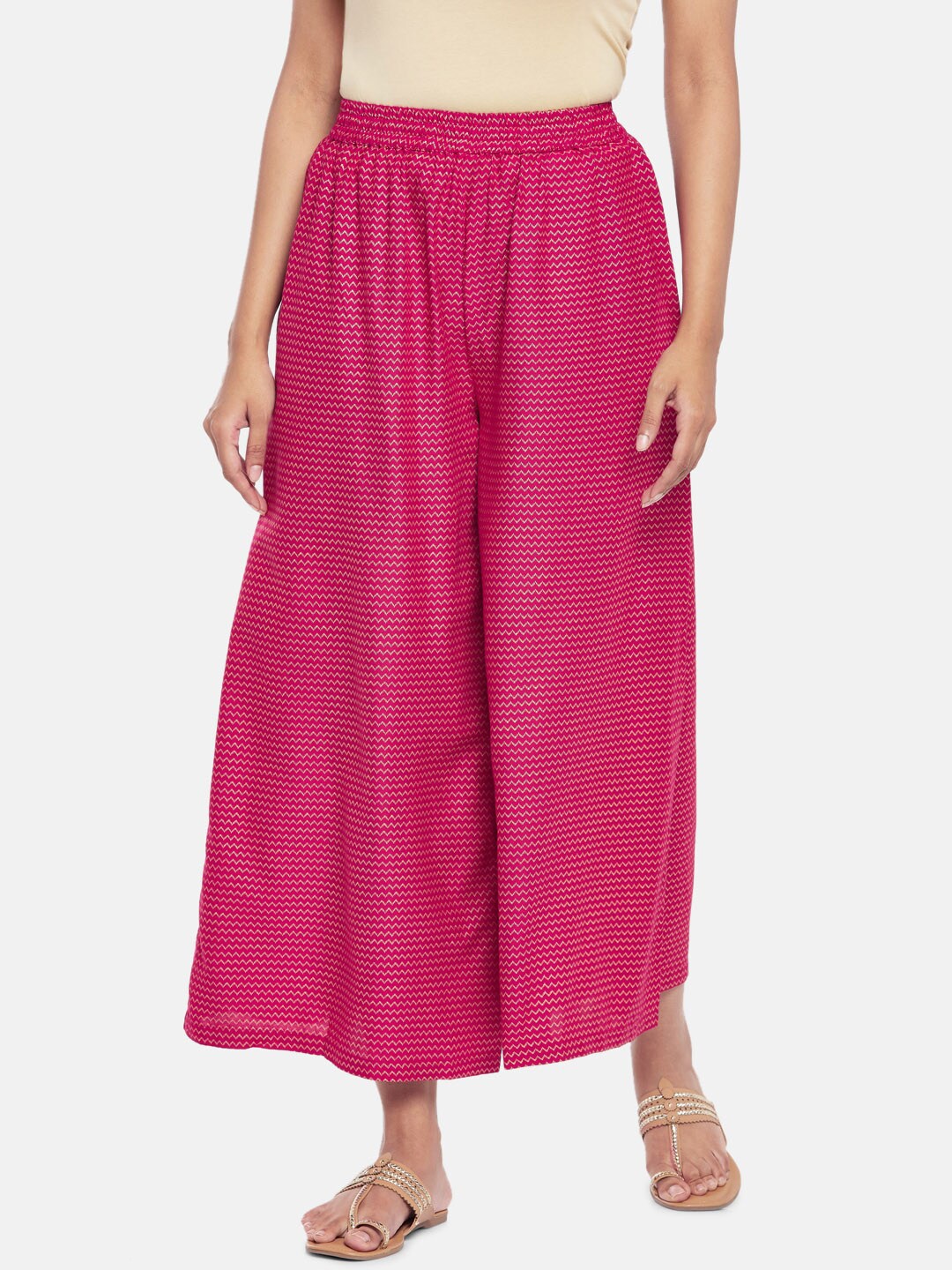 

RANGMANCH BY PANTALOONS Women Fuchsia & Beige Printed Flared Ethnic Palazzos