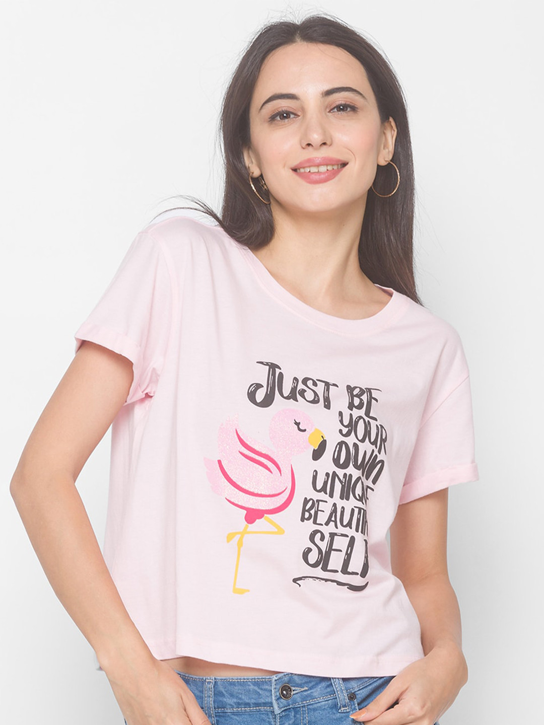 

Globus Women Pink Typography Printed Extended Sleeves T-shirt