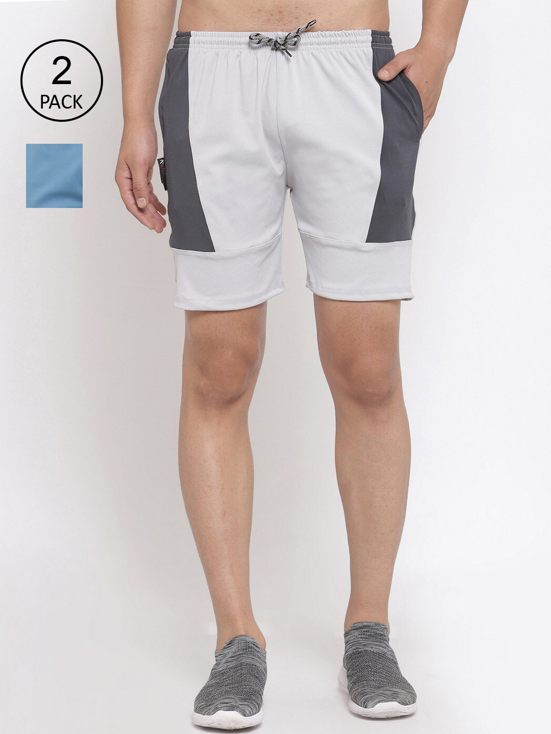 

KLOTTHE Men Pack Of 2 Multicoloured Colourblocked Rapid Dry Training or Gym Sports Shorts, Multi