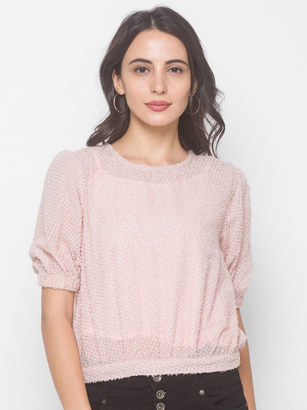 

Globus Cream-Coloured Self Design Blouson Top