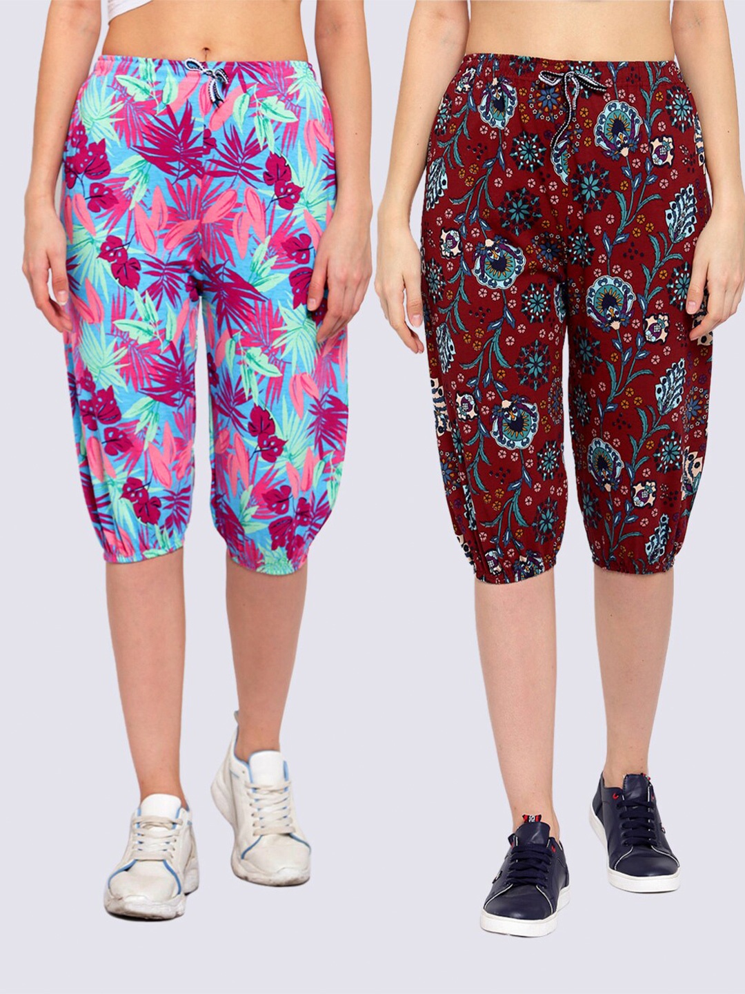 

KLOTTHE Women Multicoloured Pack of 2 Printed Capris, Multi