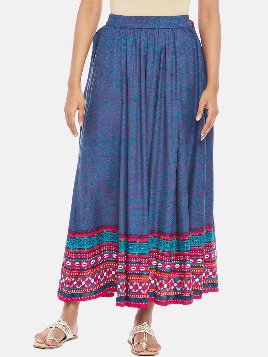 

AKKRITI BY PANTALOONS Women Blue & Pink Printed Flared Maxi Skirt