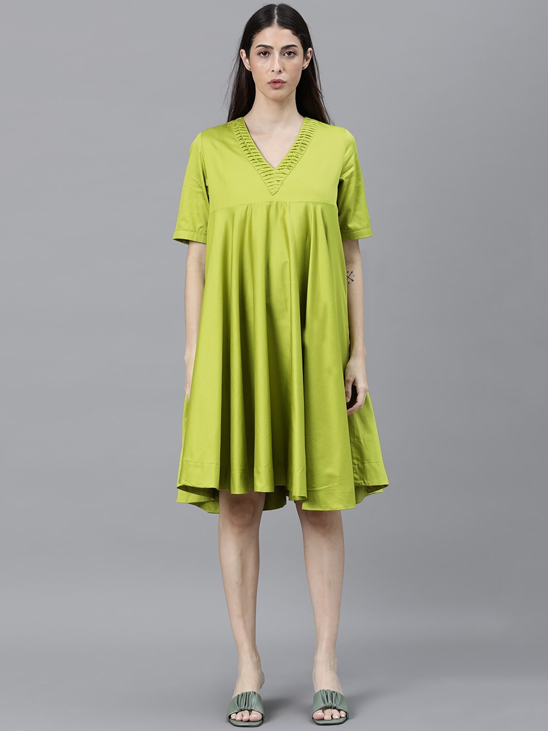 

RAREISM Lime Green A-Line Trapeze Dress