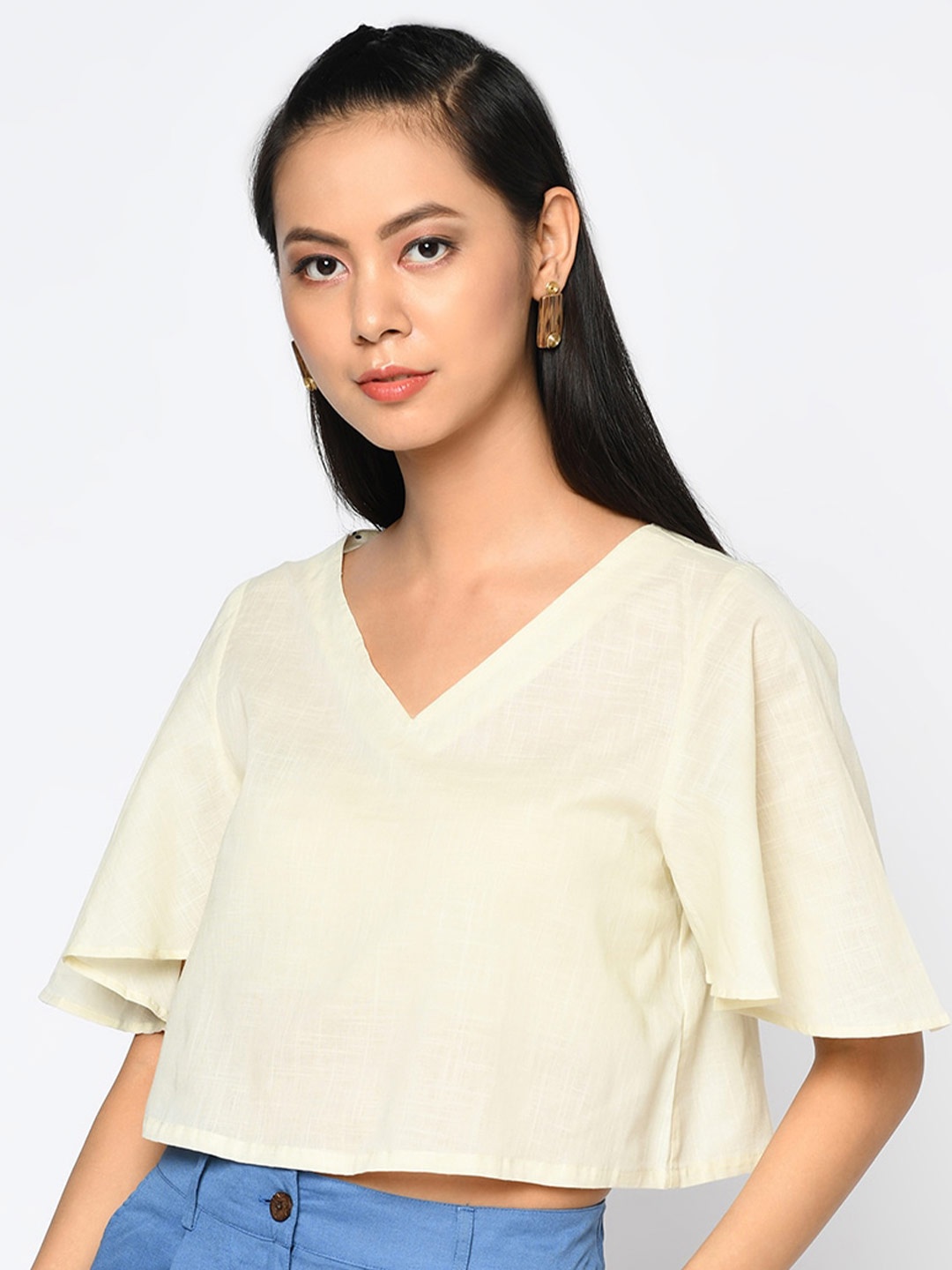 

Fabindia Off White Pure Cotton Crop Top