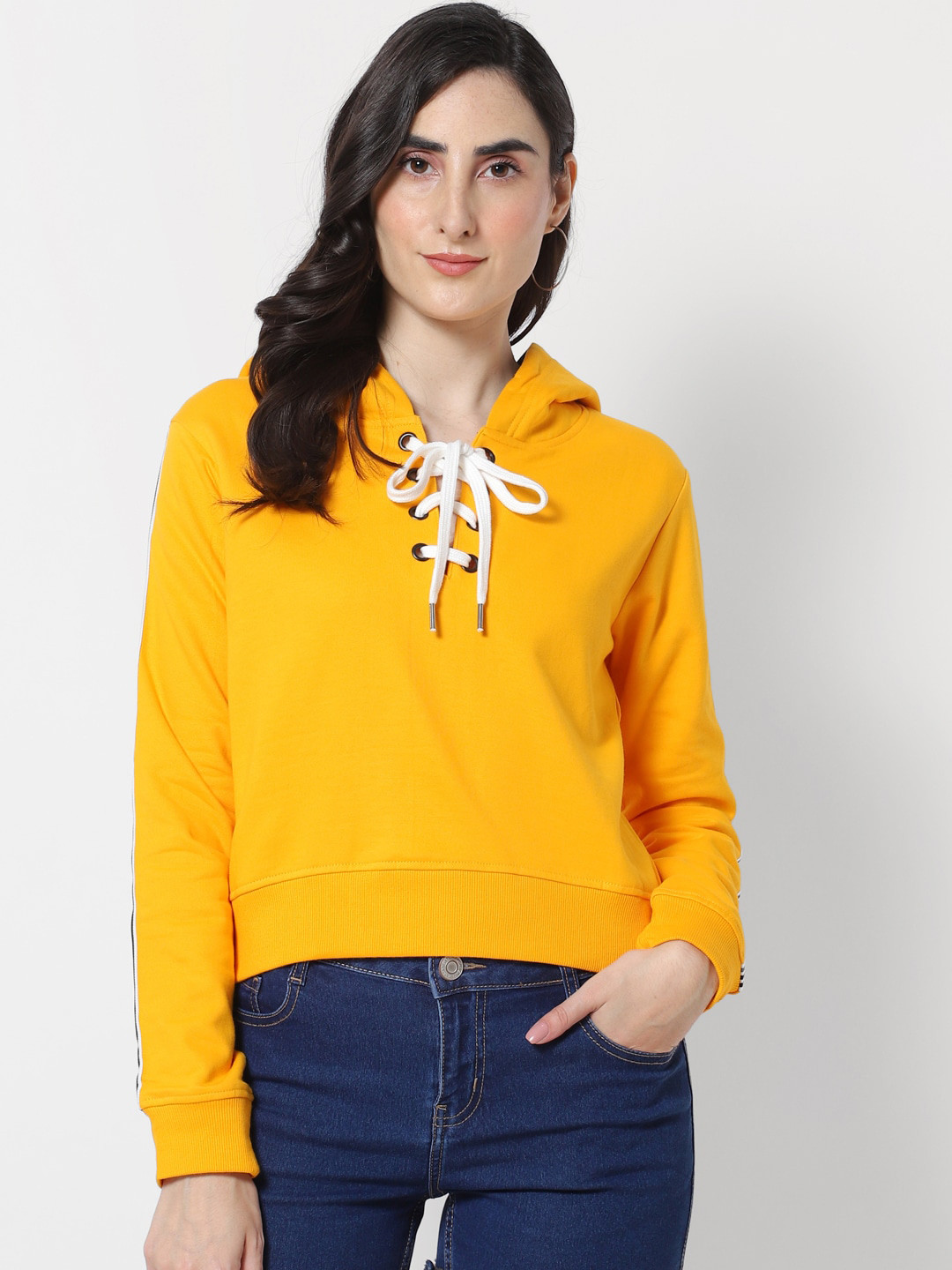 

MARCA Disati Women Yellow Hooded Sweatshirt