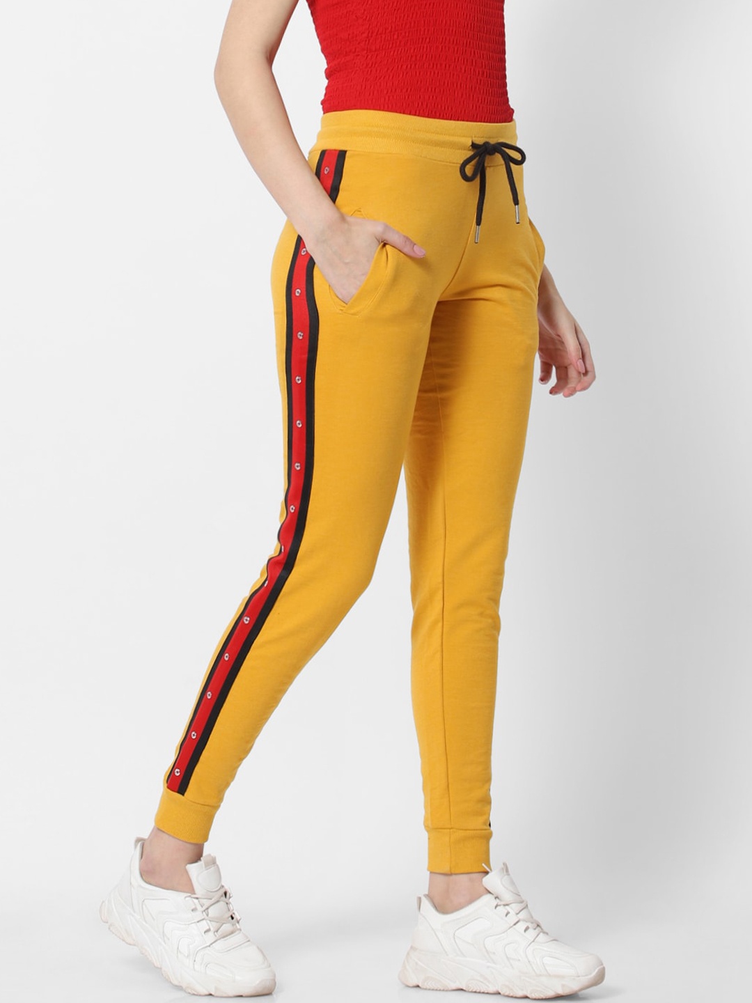 

MARCA Disati Women Mustard-Yellow Solid Cotton Slim-Fit Joggers