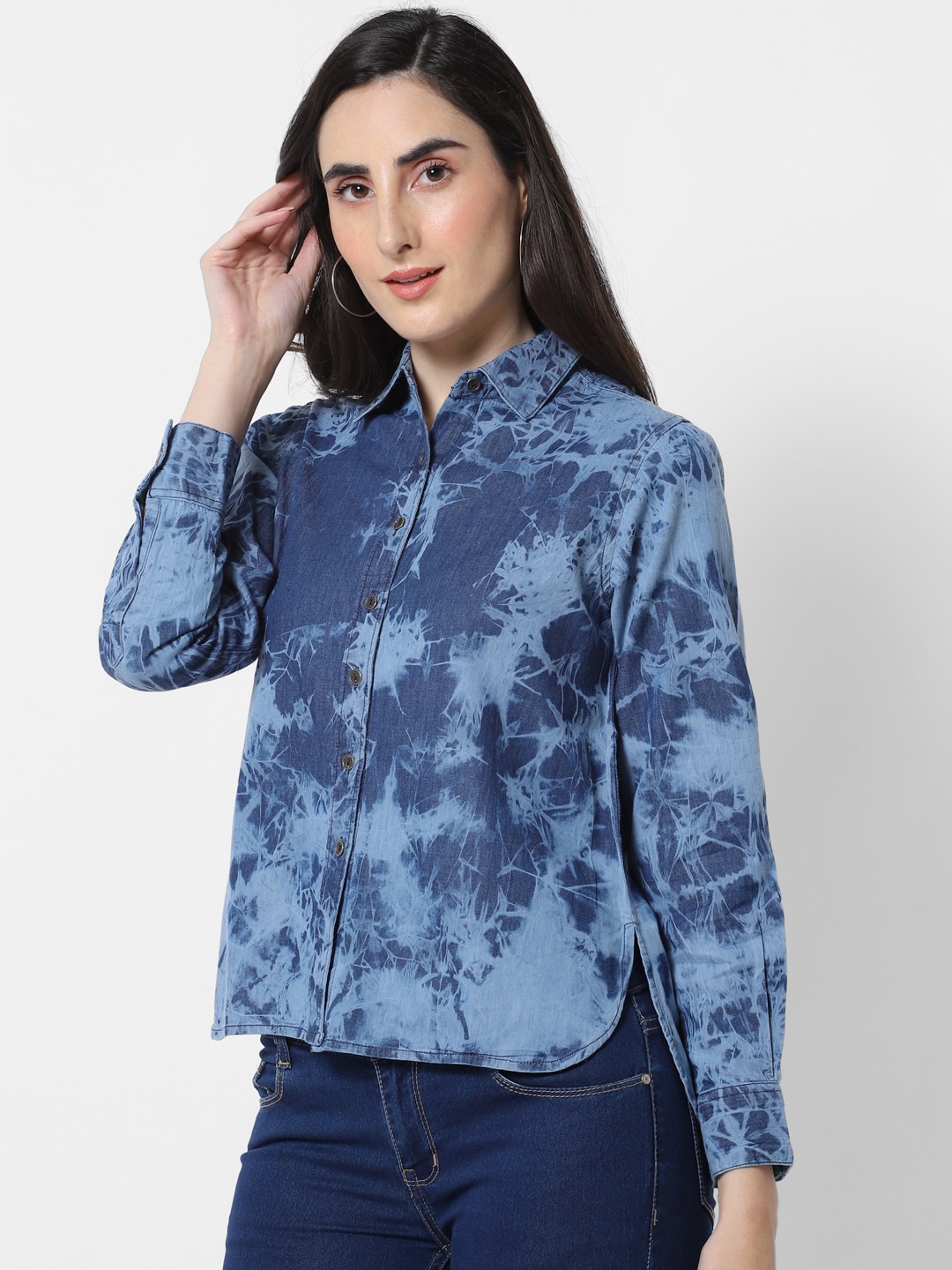 

MARCA Disati Blue & Navy Blue Tie and Dye Shirt Style Top