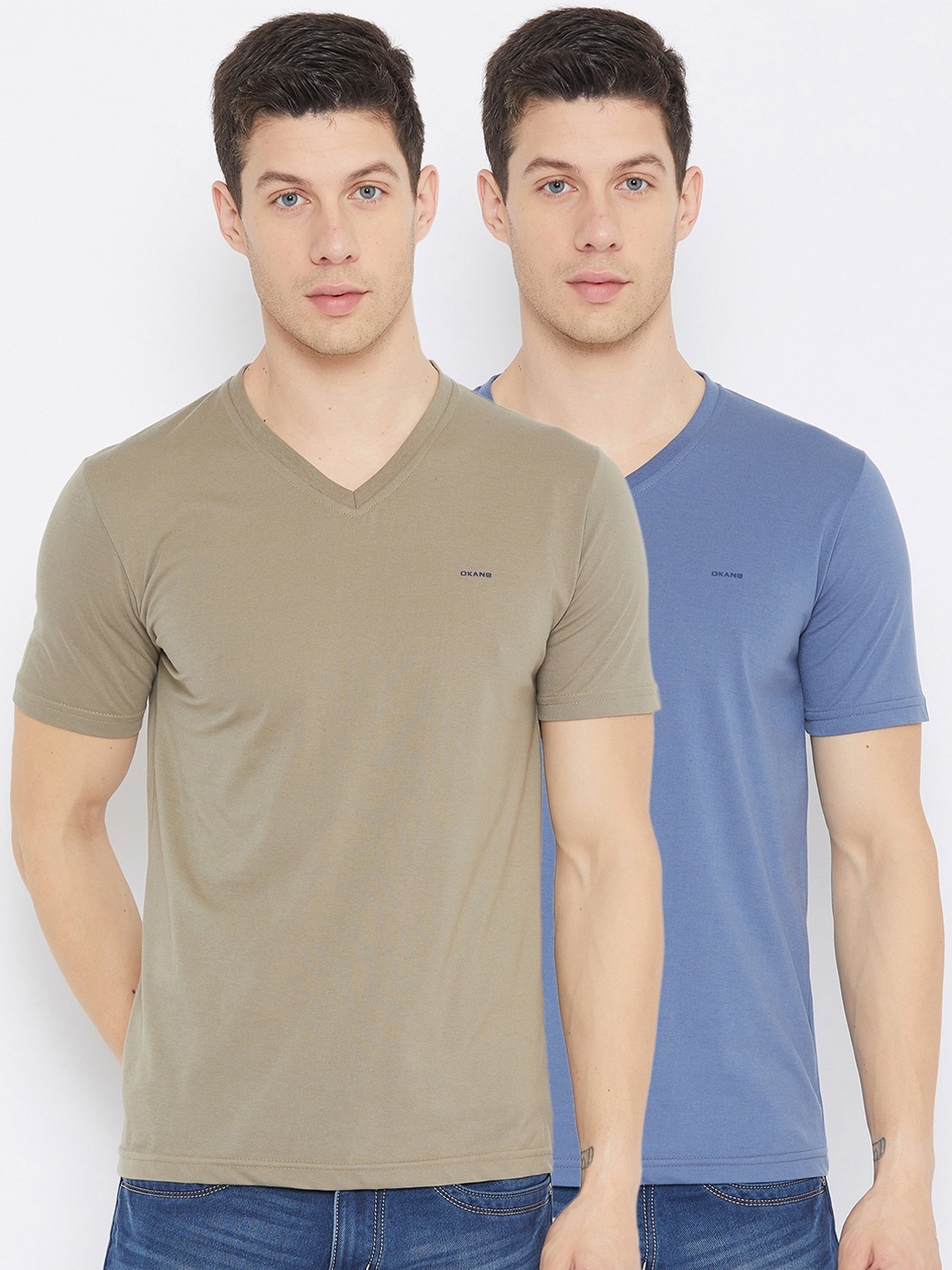 

Okane Men Pack Of 2 Cotton T-shirts, Blue