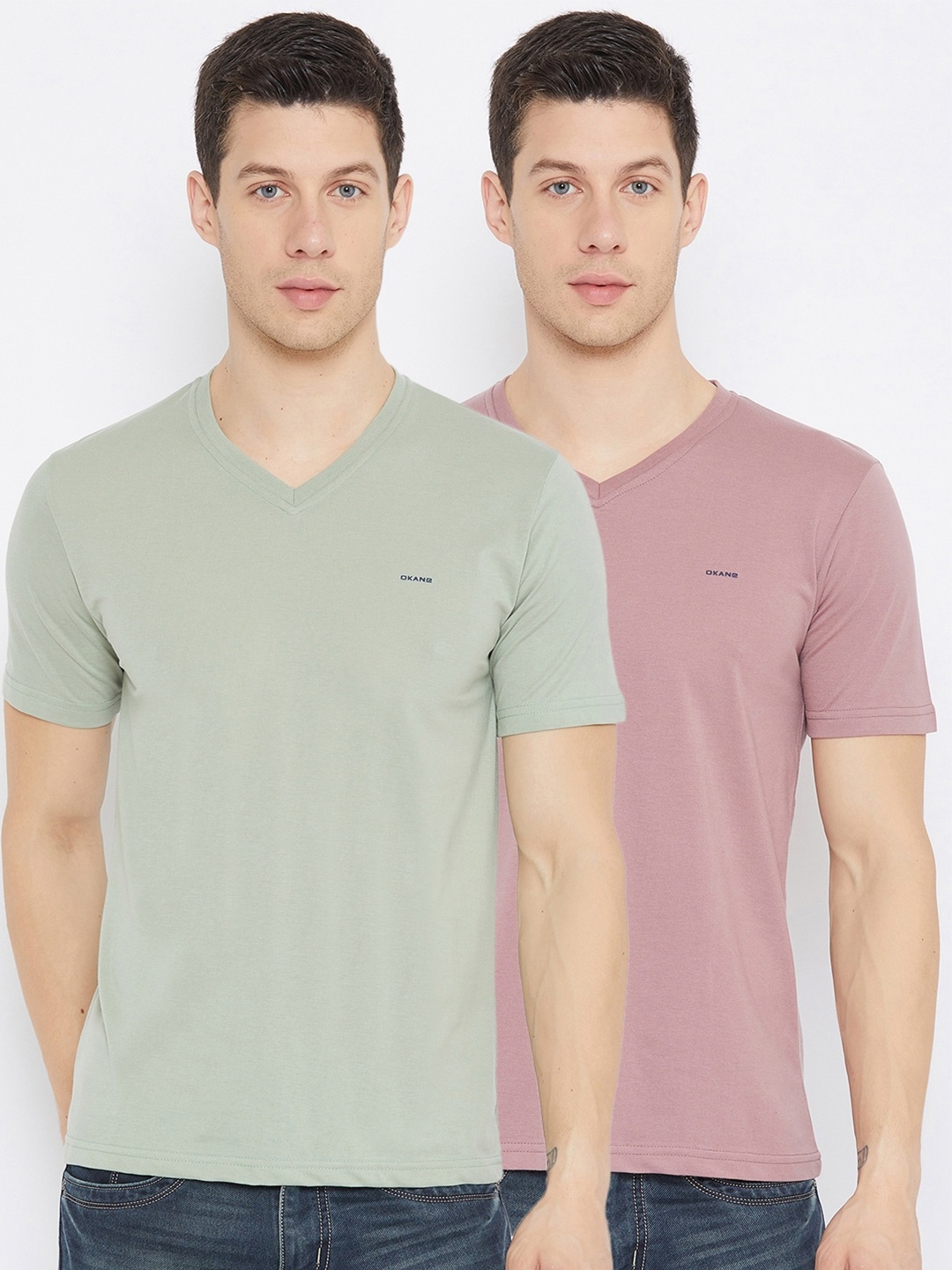 

Okane Men Pack Of 2 Cotton T-shirts, Pink