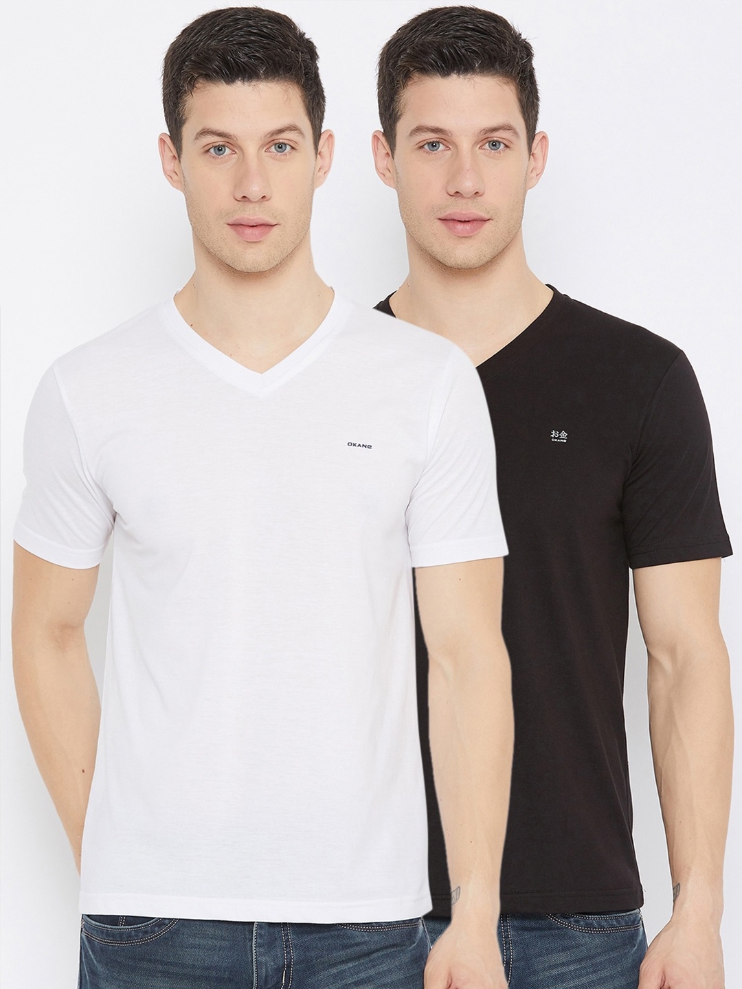 

Okane Men Pack Of 2 Cotton T-shirts, Black