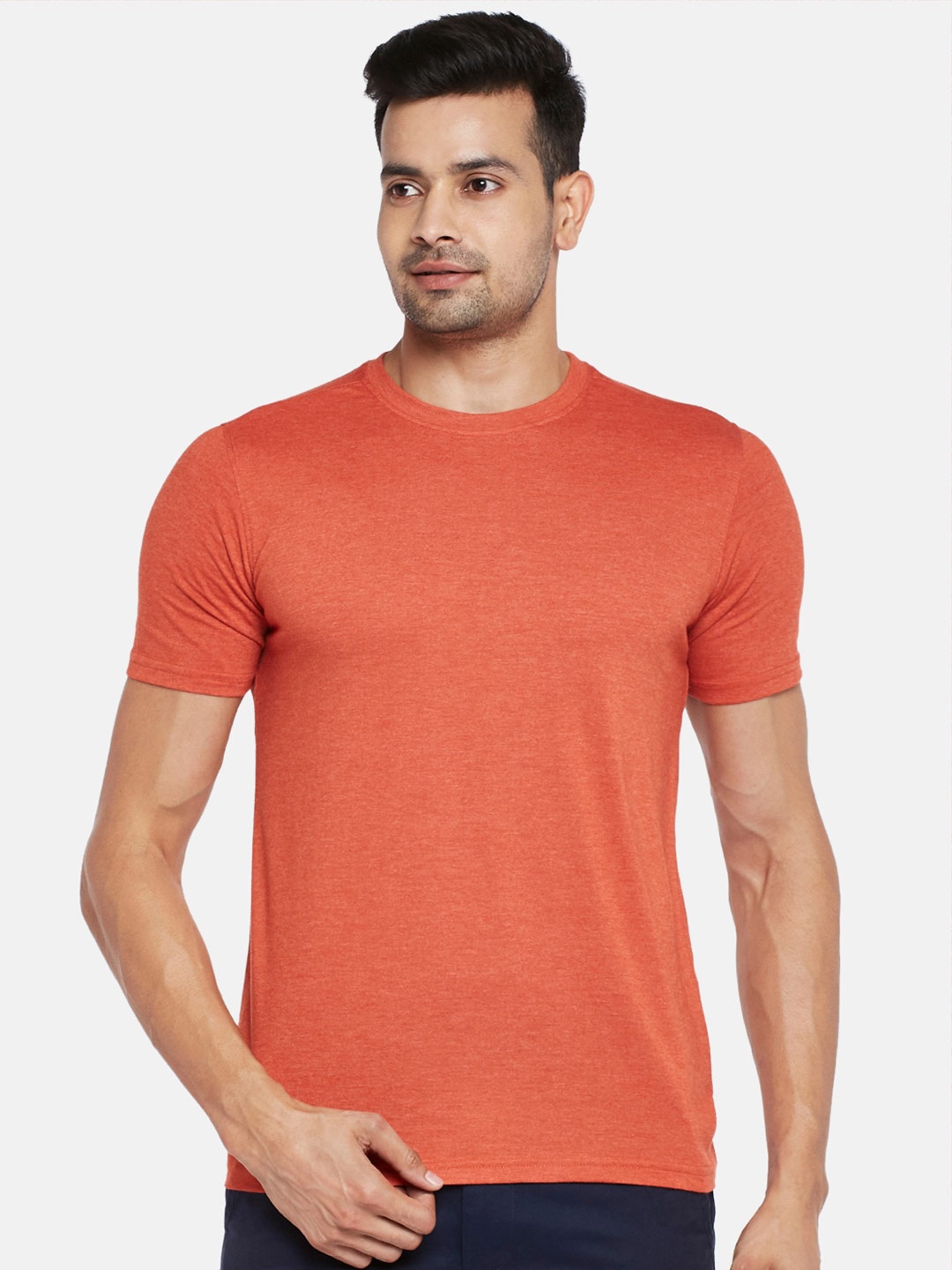 

BYFORD by Pantaloons Men Rust Solid Pure Cotton T-shirt