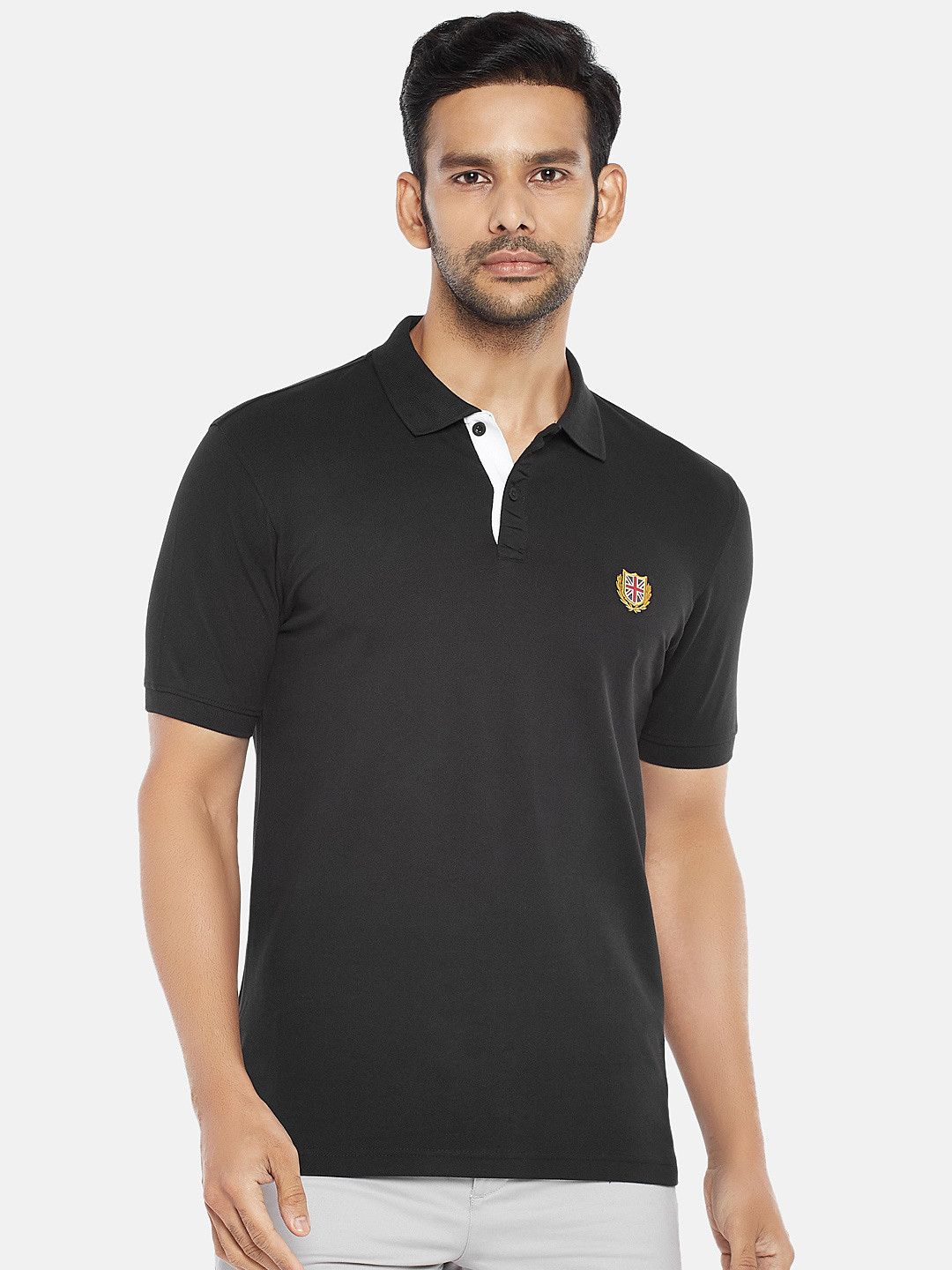 

BYFORD by Pantaloons Men Black Polo Collar Slim Fit T-shirt
