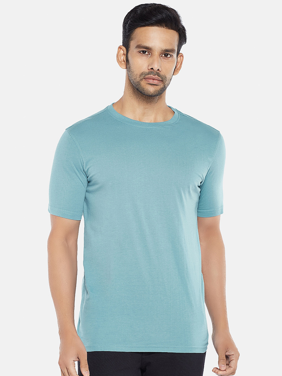 

BYFORD by Pantaloons Men Sea Green Pure Cotton T-shirt