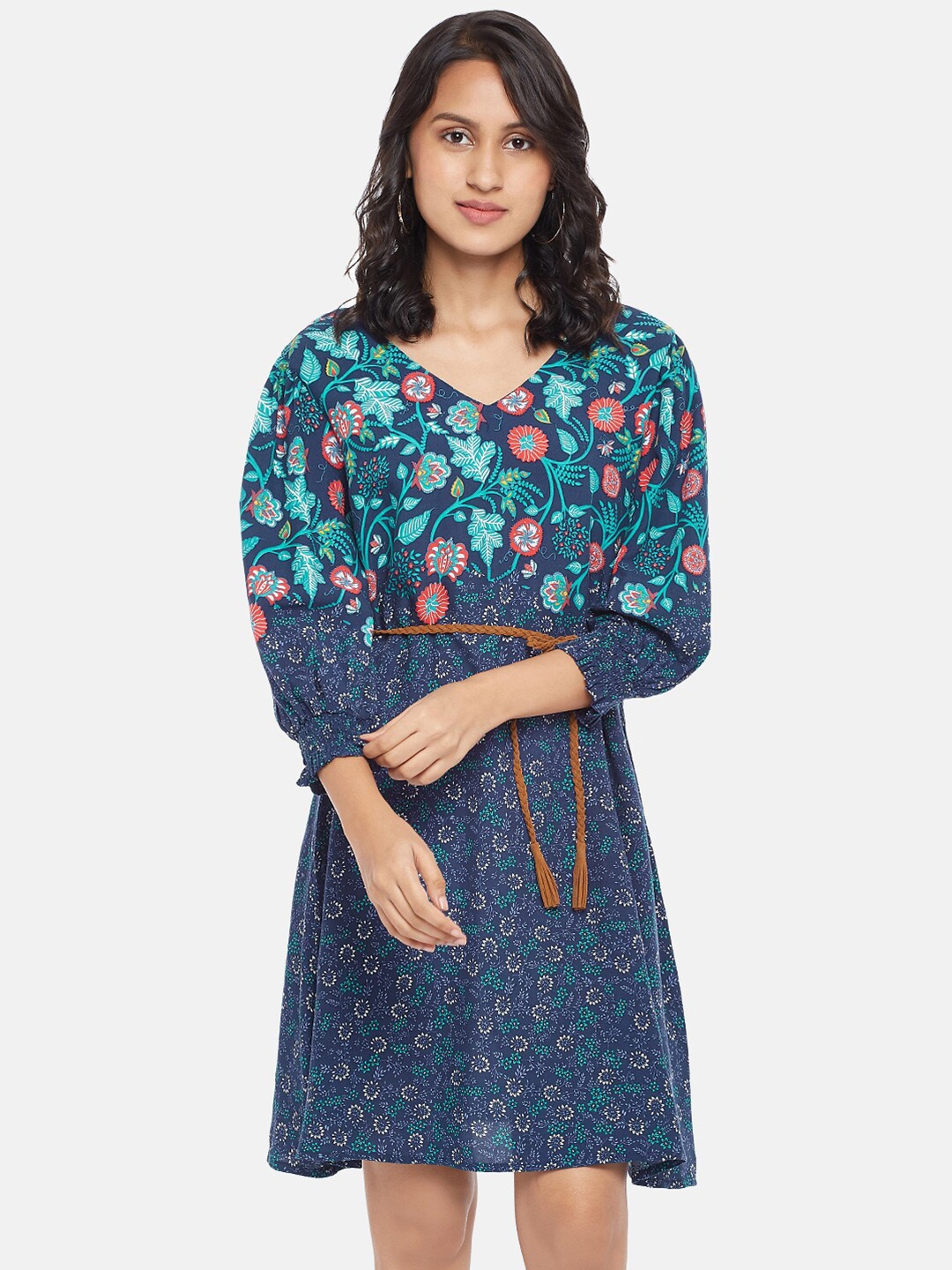 

People Women Blue & Red Viscose Rayon Printed Tunic