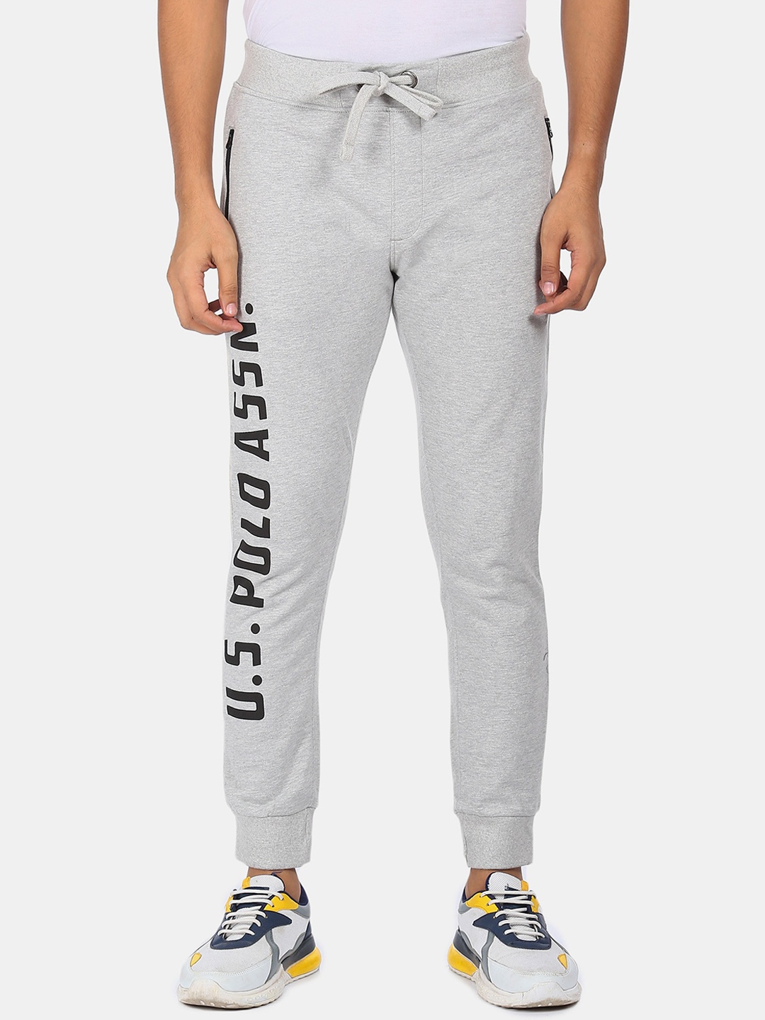 

U.S. Polo Assn. Denim Co. Men Grey Solid Straight-Fit Pure Cotton Joggers