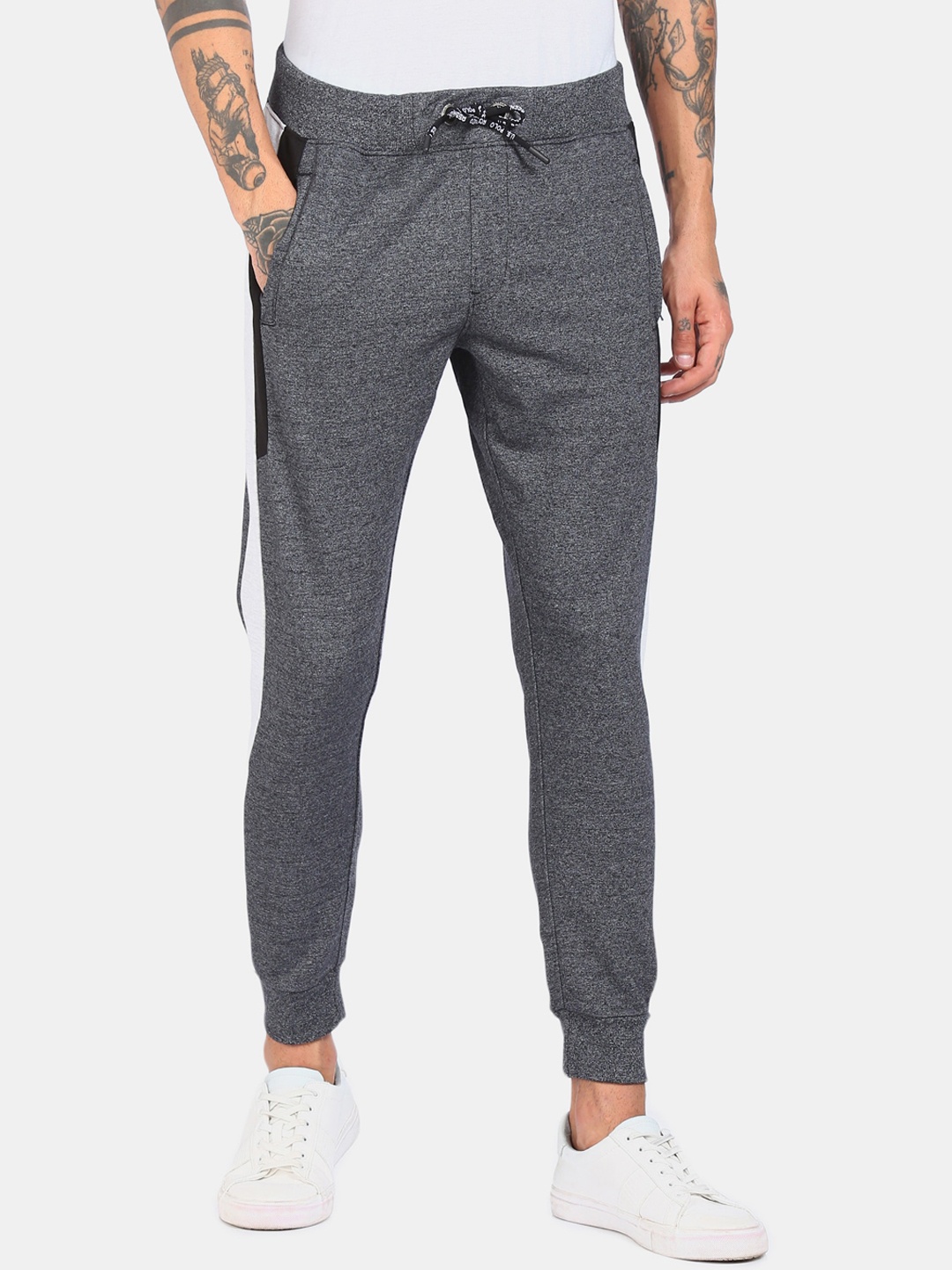 

U.S. Polo Assn. Denim Co. Men Grey & White Solid Straight-Fit Joggers