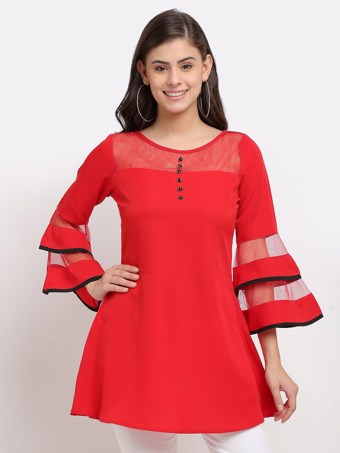 

Karmic Vision Red Crepe A-Line Longline Top
