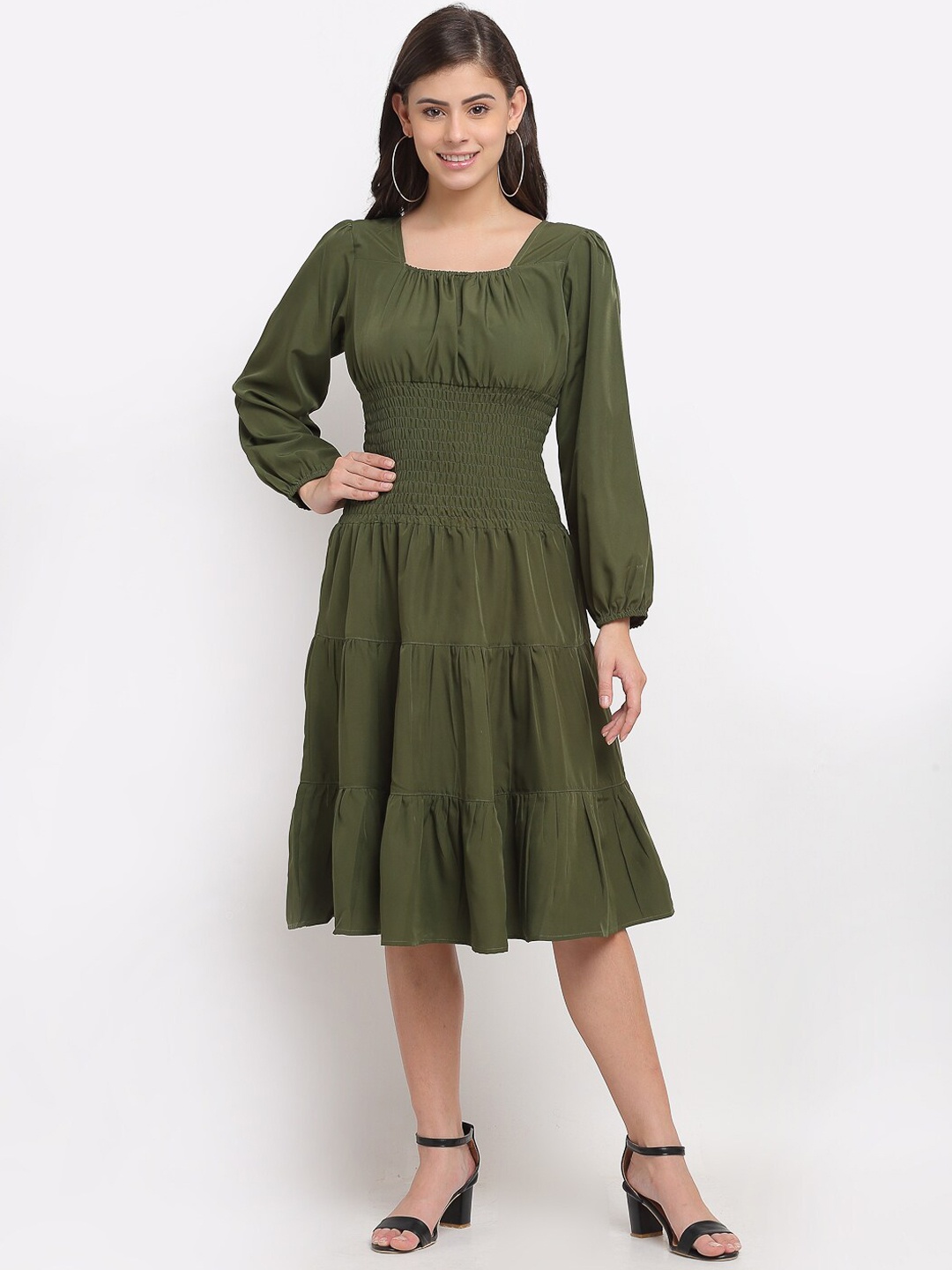 

Karmic Vision Olive Green Crepe Dress