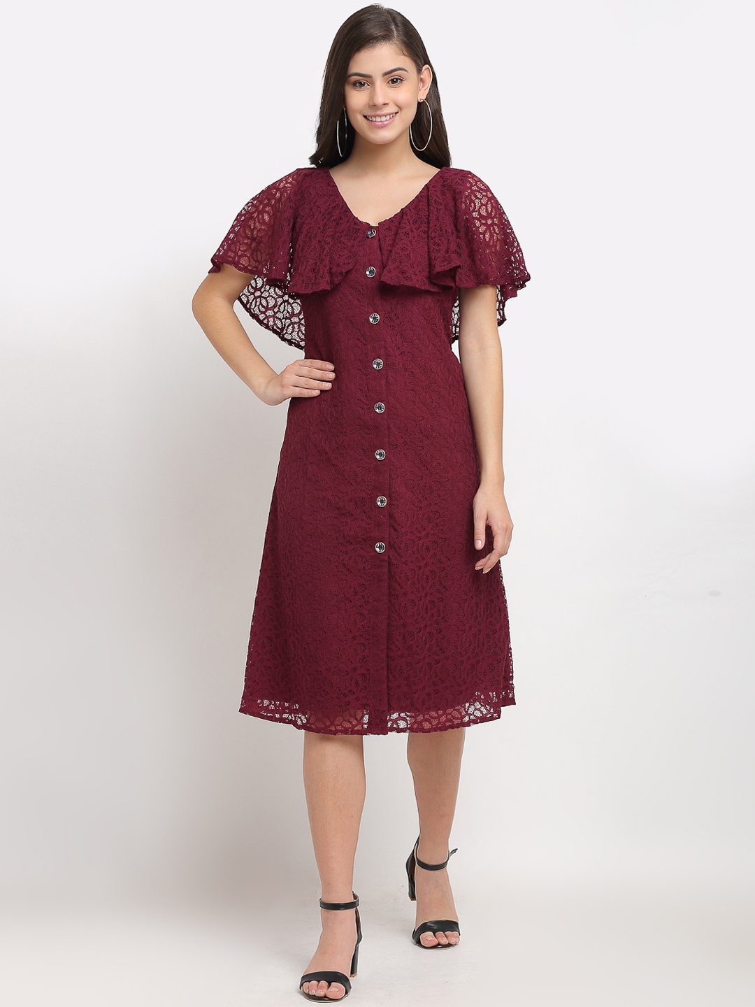 

Karmic Vision Burgundy Crepe A-Line Midi Dress