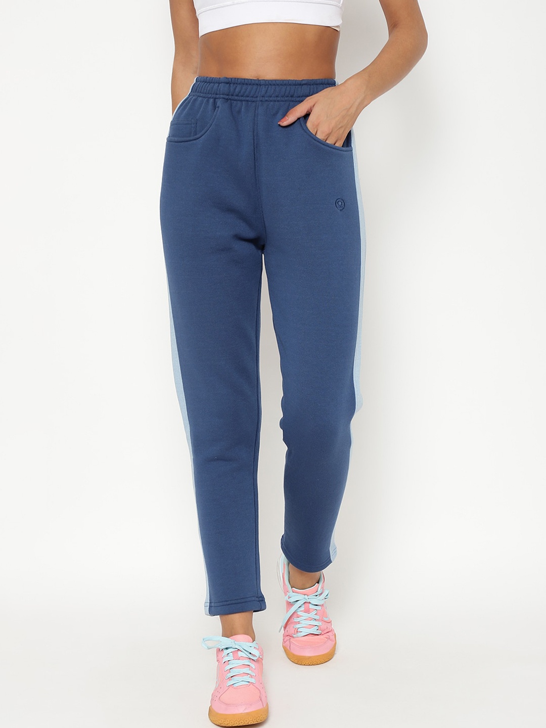 

CHKOKKO Women Blue Cotton Sports Track Pants with Antimicrobial Technology