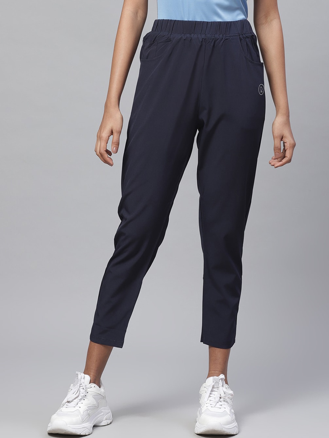 

CHKOKKO Women Navy Blue Solid Straight Fit Track Pants