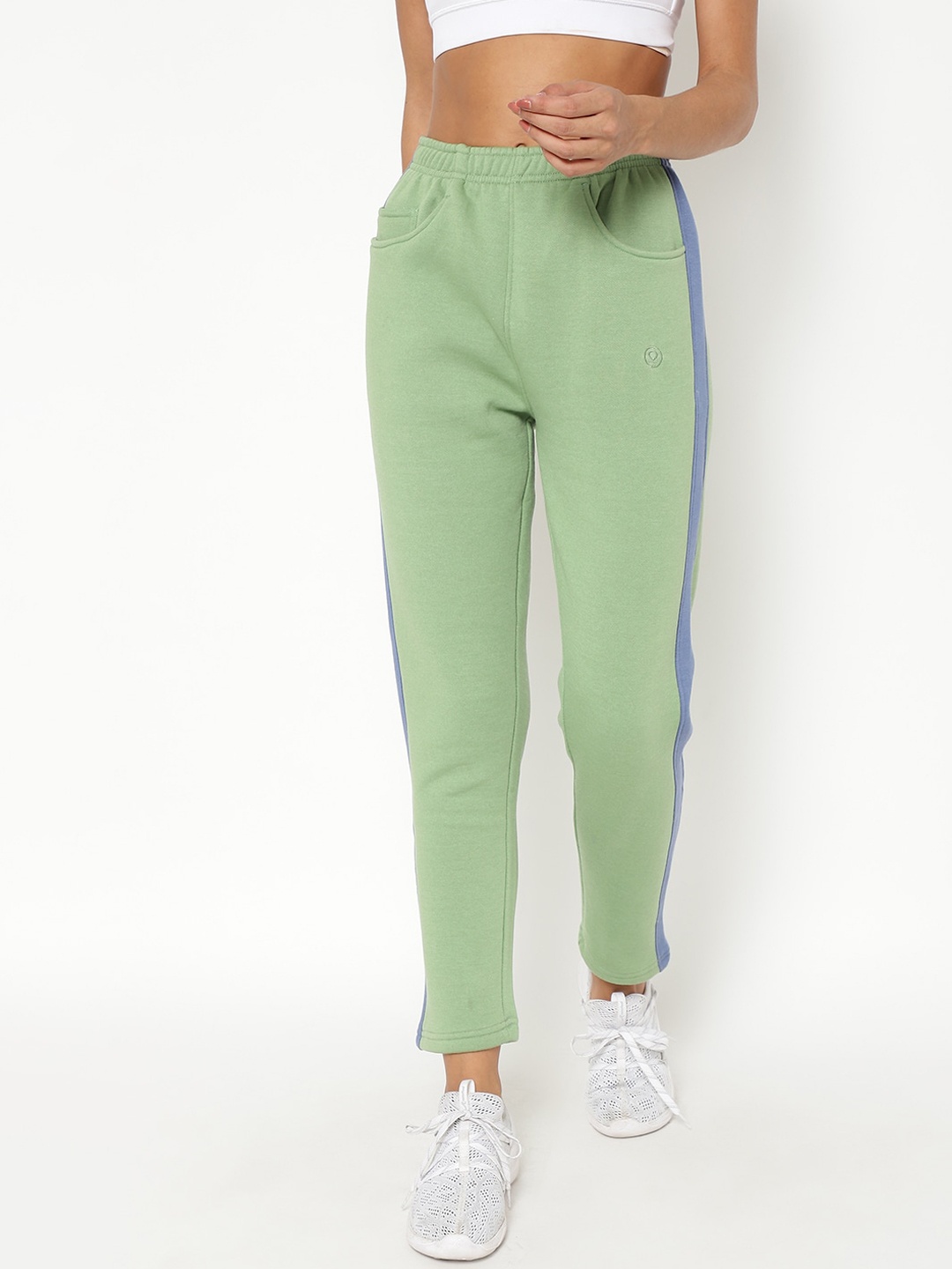 

CHKOKKO Women Sea Green Solid Straight Fit Track Pants