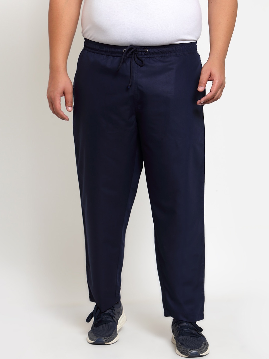 

plusS Men Navy Blue Solid Straight Fit Cotton Track Pants