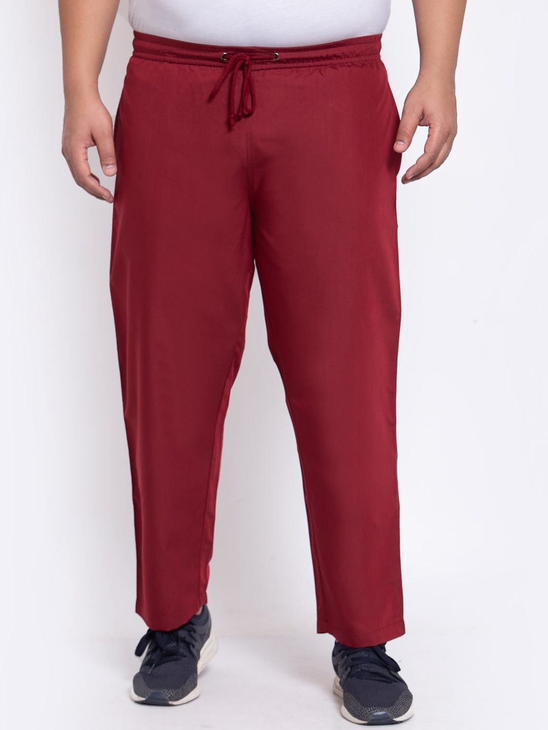 

plusS Men Red Solid Straight-Fit Cotton Track Pants