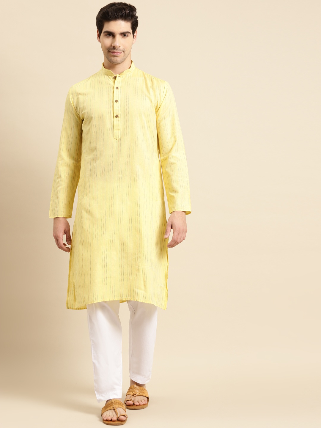 

RAJUBHAI HARGOVINDAS Men Yellow Striped Kurta