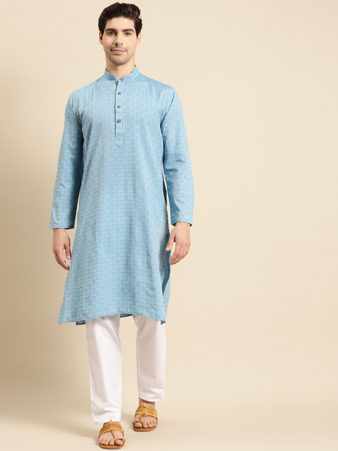 

RAJUBHAI HARGOVINDAS Men Blue Geometric Printed Kurta
