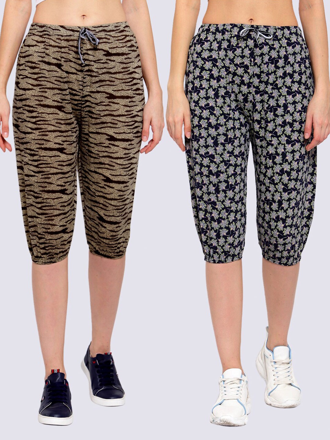 

KLOTTHE Women Pack Of 2 Pure Cotton Printed Capris, Brown