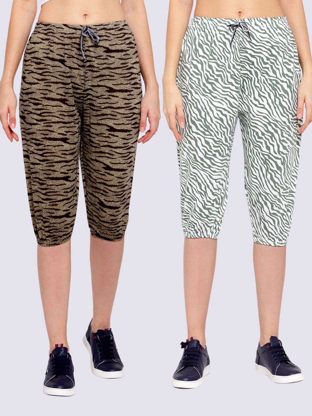 

KLOTTHE Women Pack Of 2 Printed Pure Cotton Capris, White